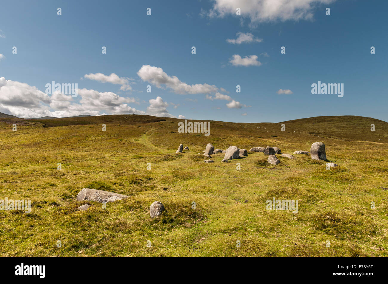 Cairn Circle above Penmaenmawr North Wales with views to the coast and hills in the surrounding area. Stock Photo