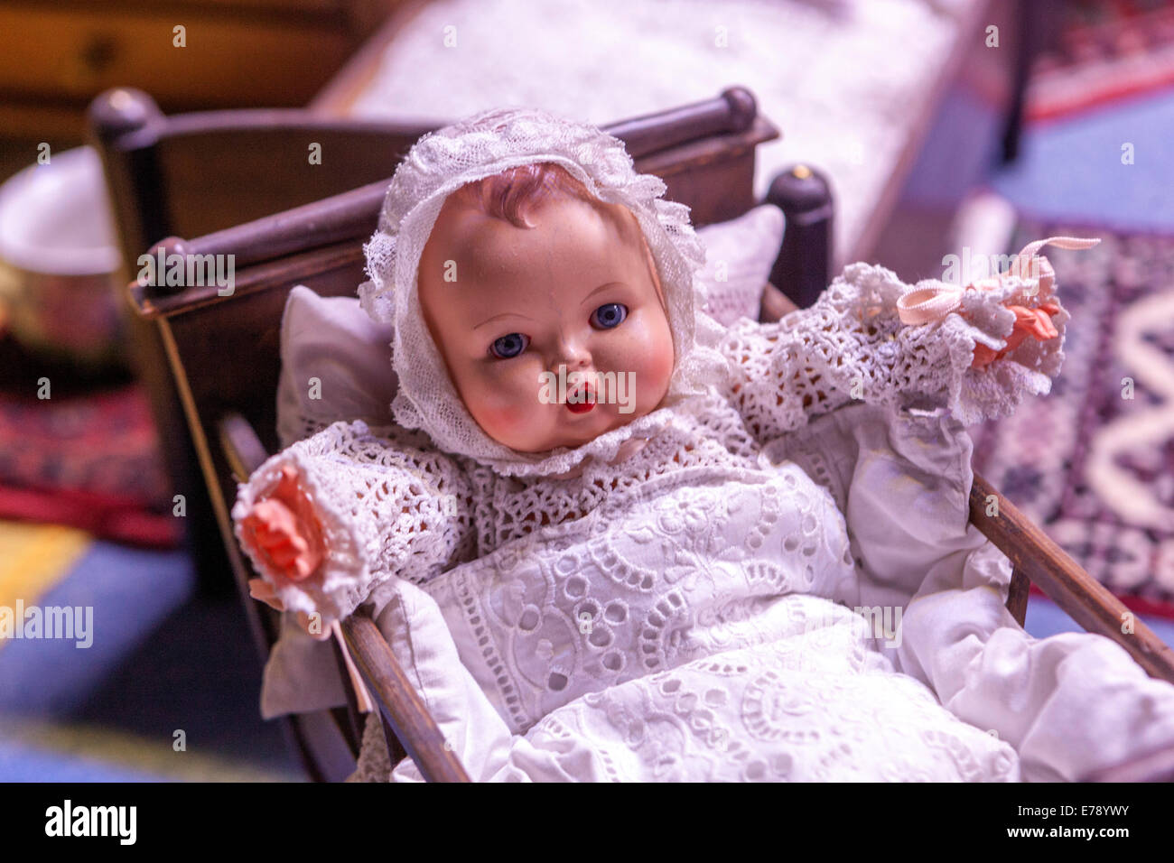 Vintage doll house exhibit at the toy museum in Prague Czech Republic