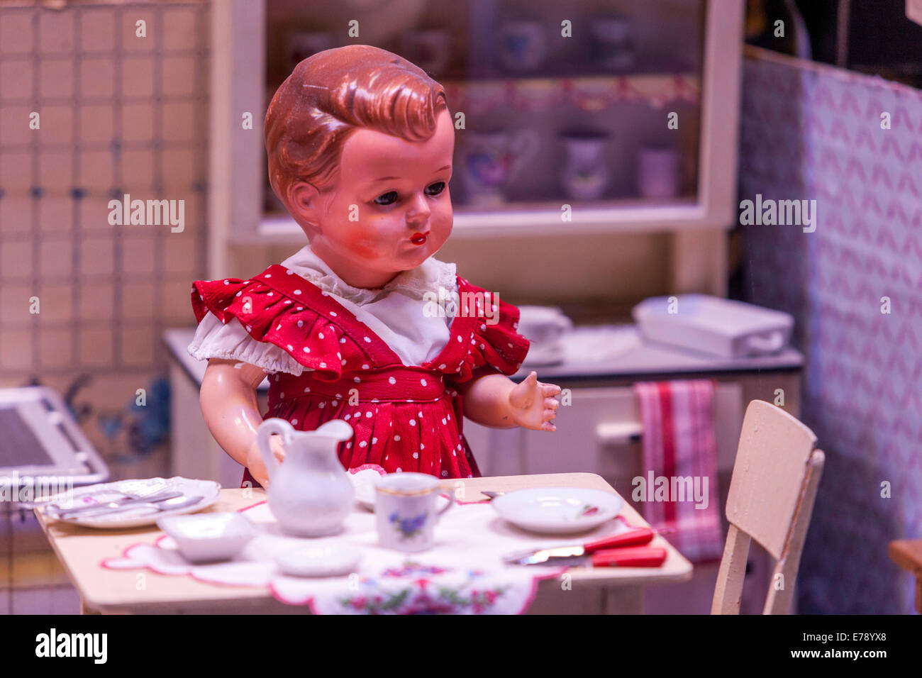 Vintage doll house exhibit at the toy museum in Prague Czech Republic