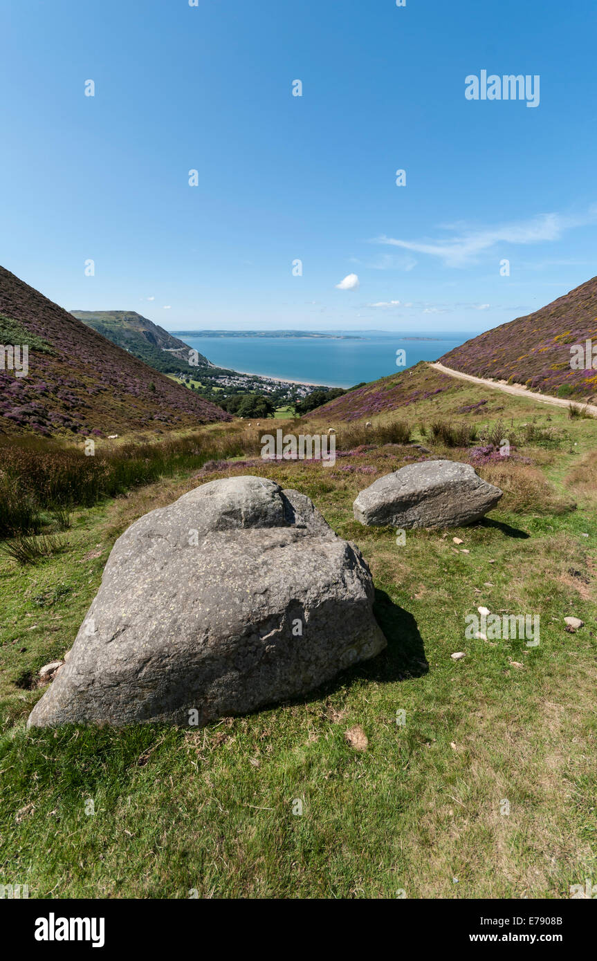 Jubilee Path on Foel Lus above Penmaenmawr North Wales coast looking towards Anglesey Stock Photo
