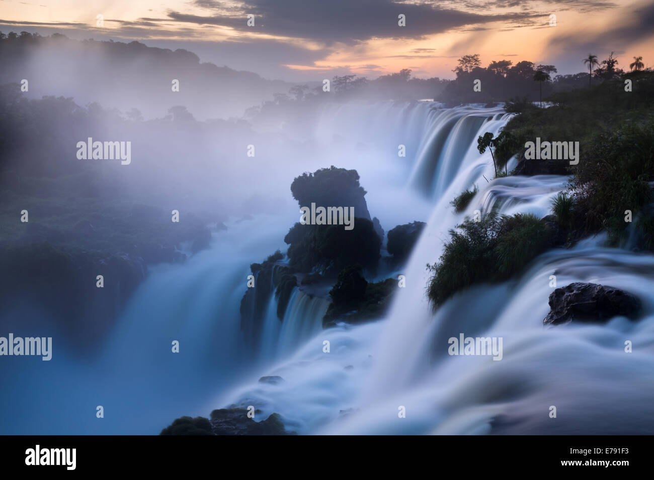 Iguazu Falls at dawn, Argentina Stock Photo