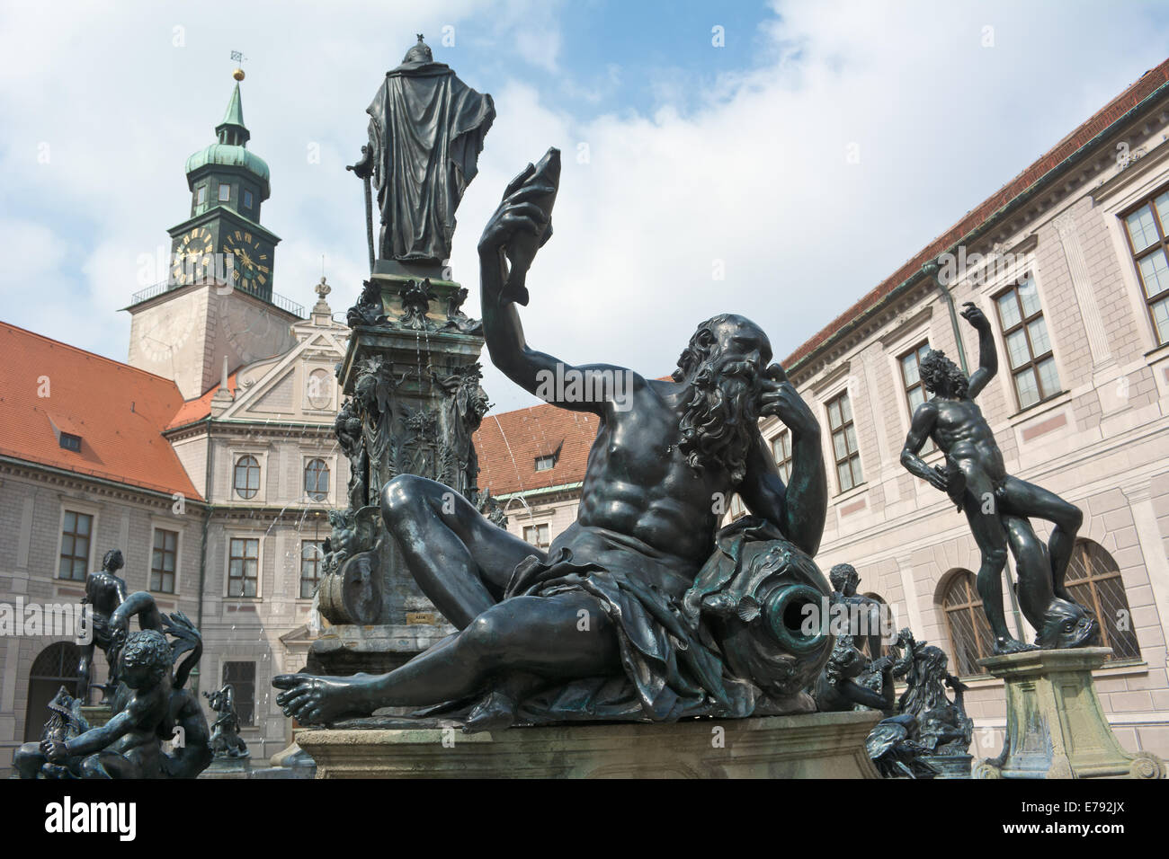 Monuments in the Fountain Court at the Munich Residence Stock Photo