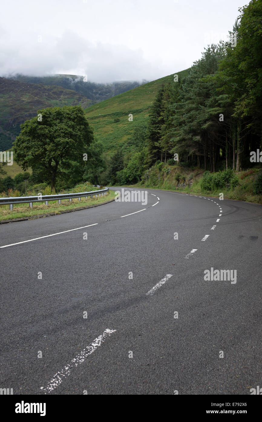 Empty Country Road Bend Curve Green Luscious Stock Photo