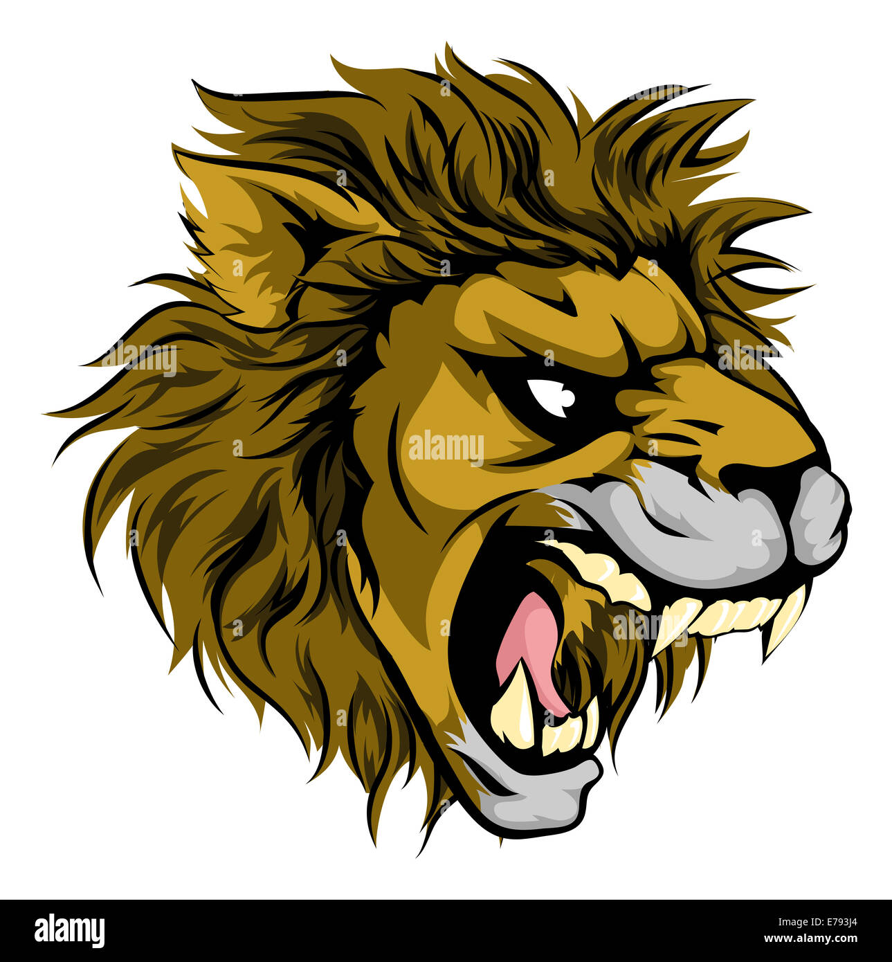 A majestic powerful lion animal character mascot head roaring Stock Photo