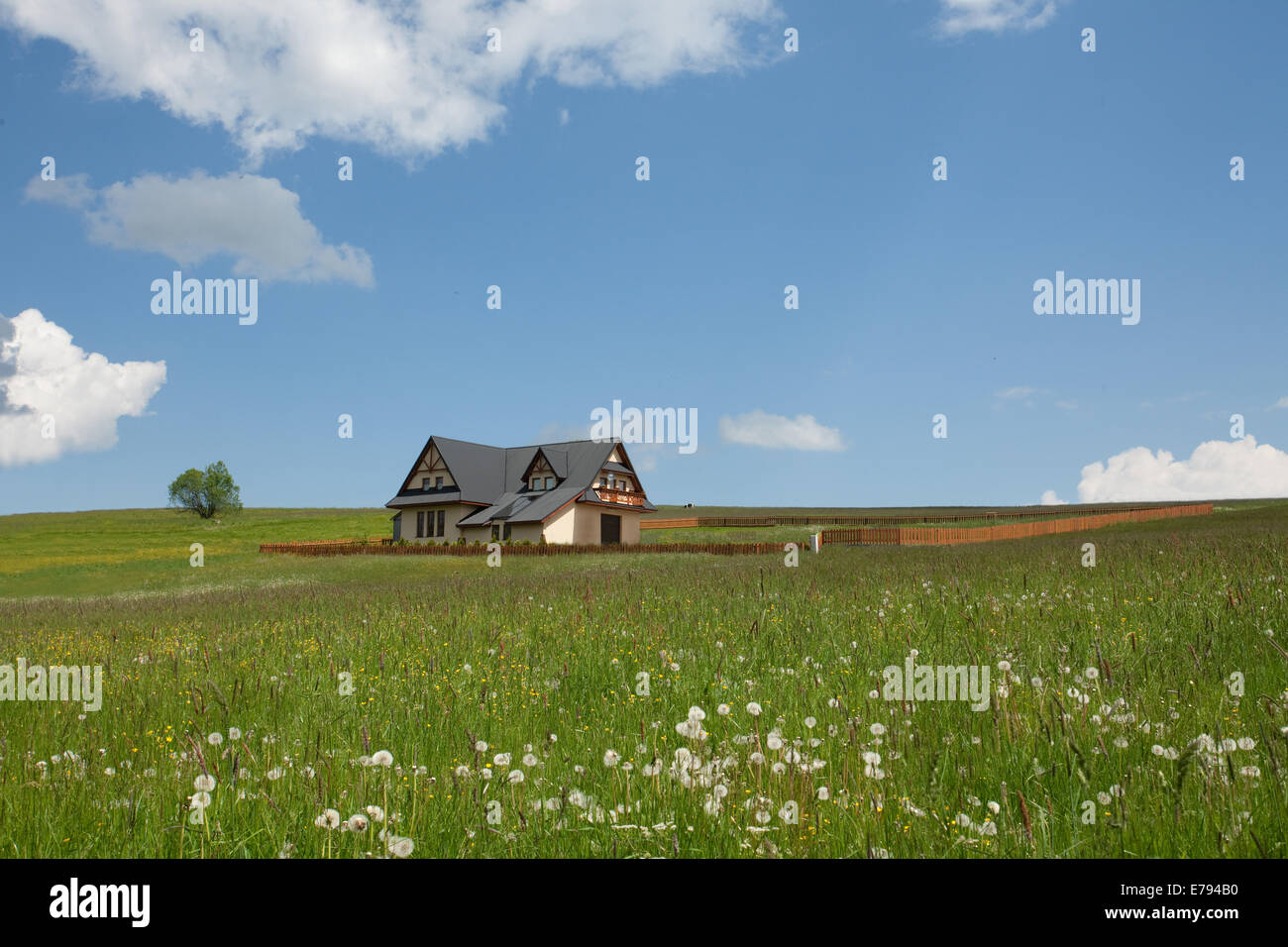 House and grassland in the countryside Stock Photo