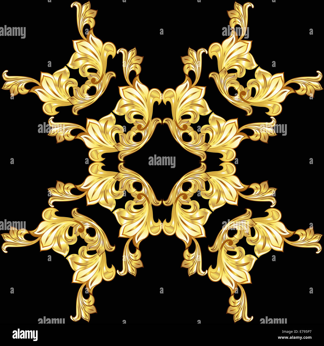 Gold flower pattern on the black background Stock Photo - Alamy