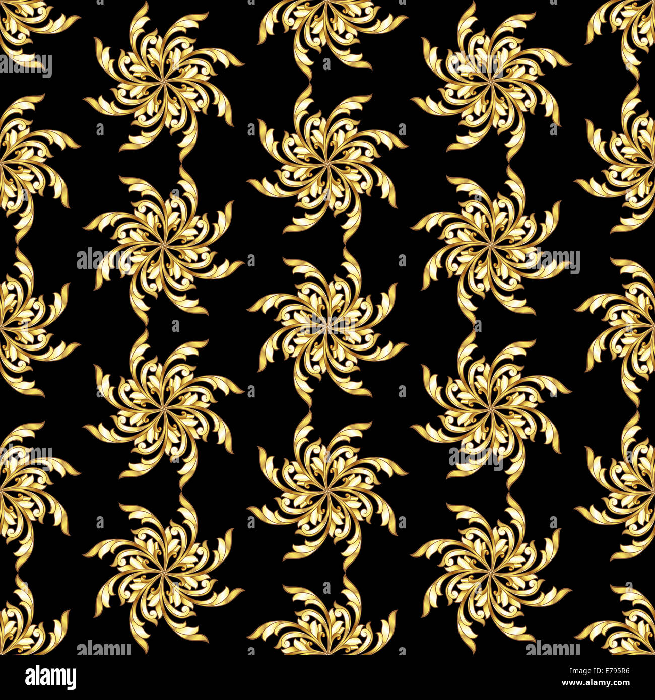 Seamless gold flower patterns on black background Stock Photo - Alamy