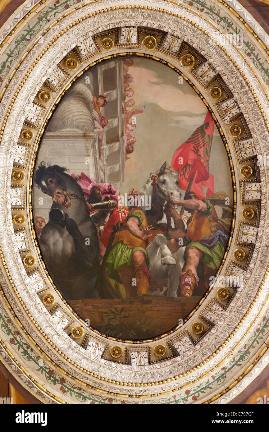 Triumph of Mordecai, by Paolo Veronese, 1556, Church of Saint Sebastian, Venice, Italy, Europe Stock Photo