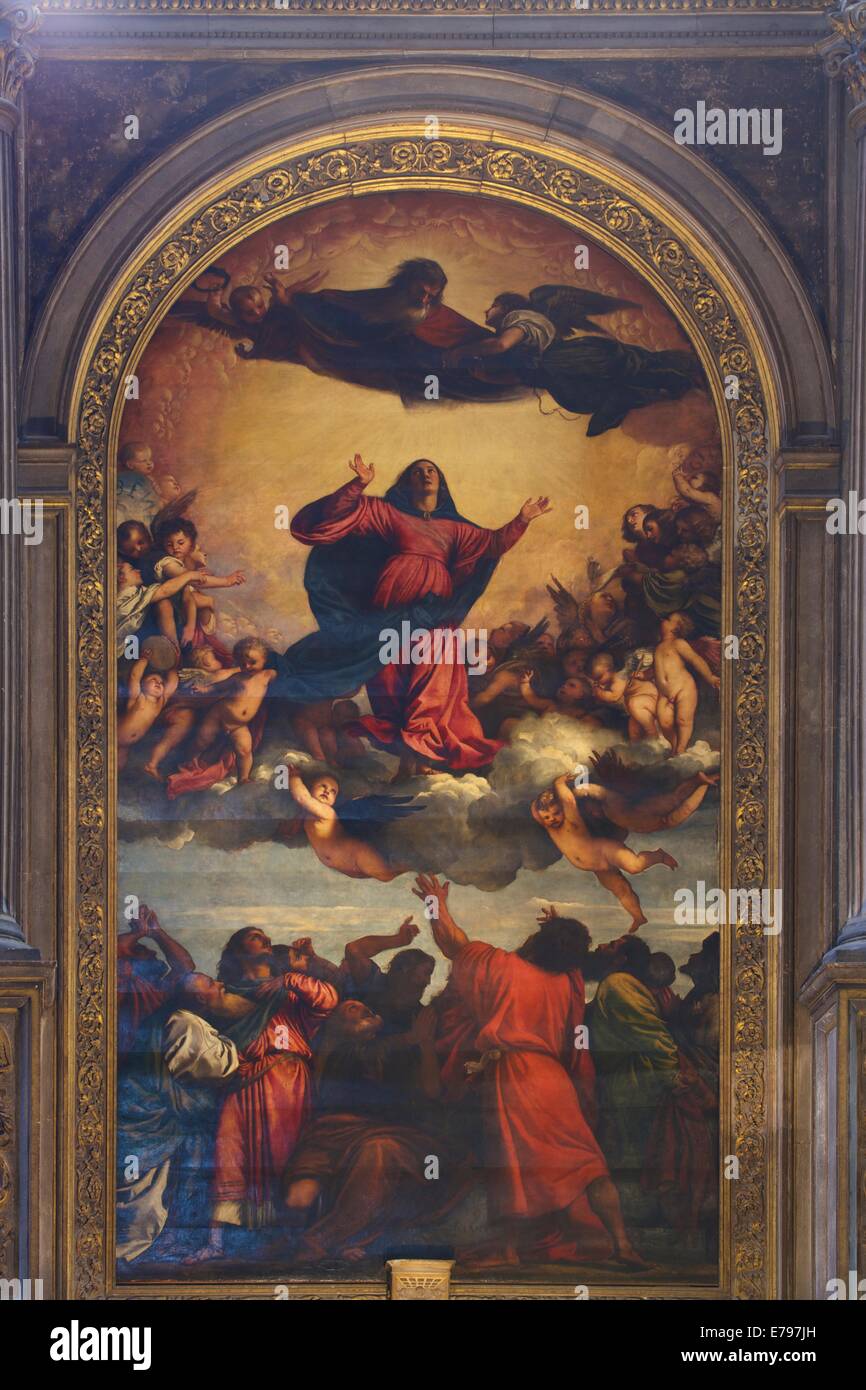 Assumption of the Virgin, by Titian, 1516-1518, Church of San Santa Maria Gloriosa dei Frari, Venice, Italy, Europe Stock Photo