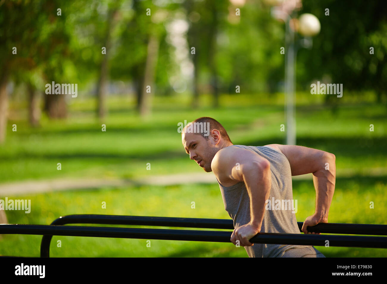 Active man having physical training outside Stock Photo