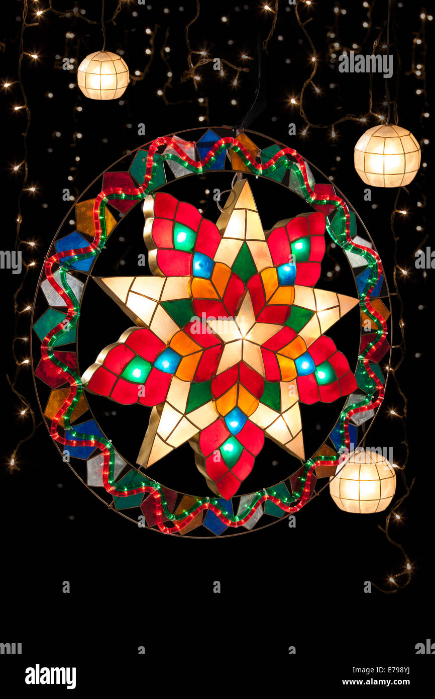 Christmas Parol - A Pilipino crafted native lantern, made from capiz shell. Lights of christmas Stock Photo