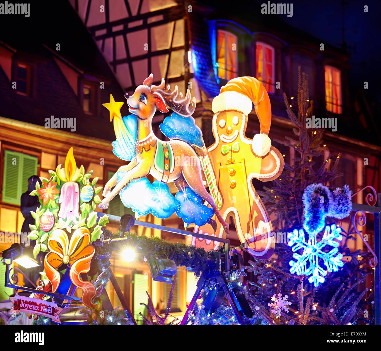 Children's fairground ride detail at Christmas. Colmar. Haut-Rhin. Alsace. France. Stock Photo