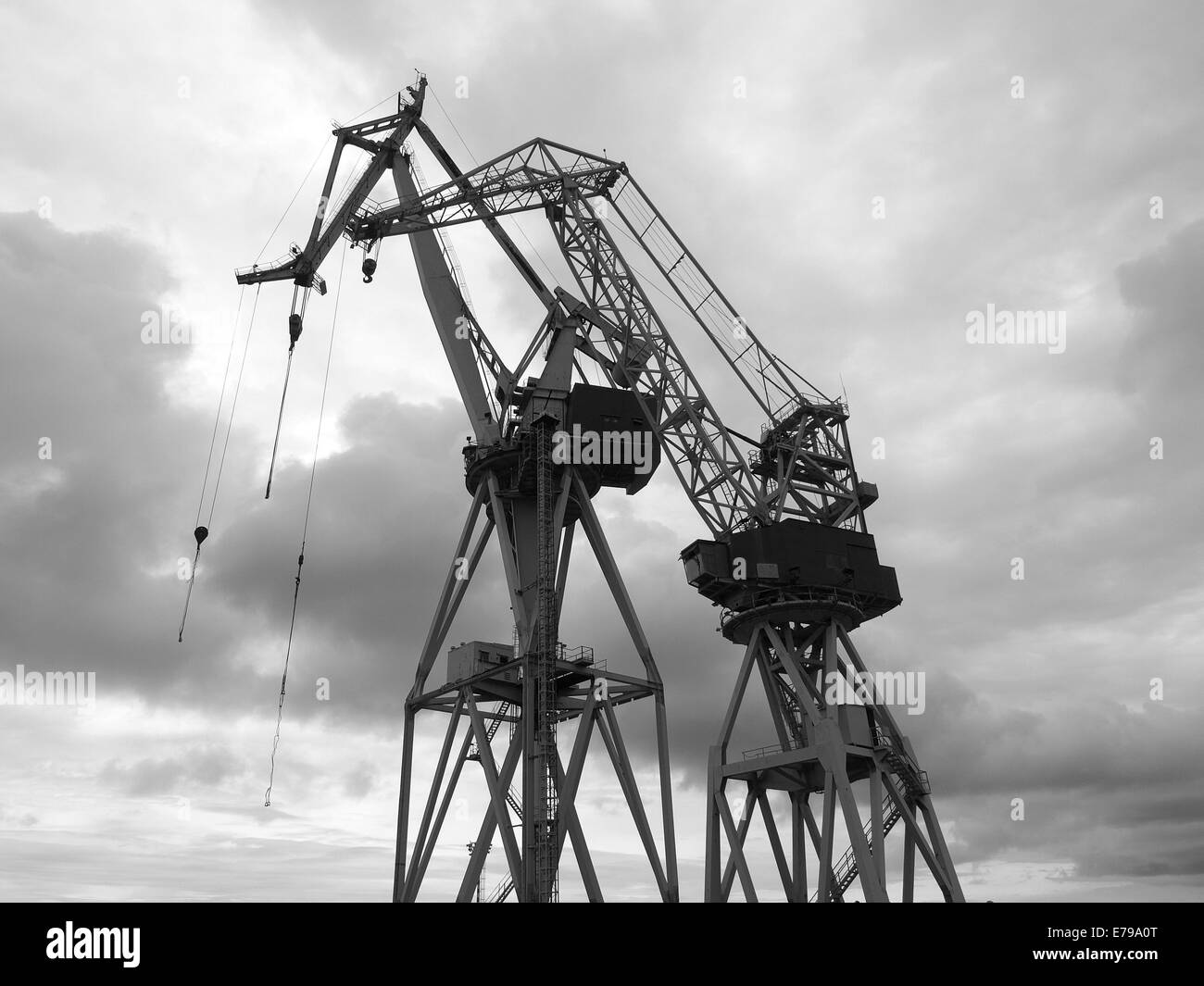 black and white silhouettes of cranes in the shipyard Stock Photo - Alamy