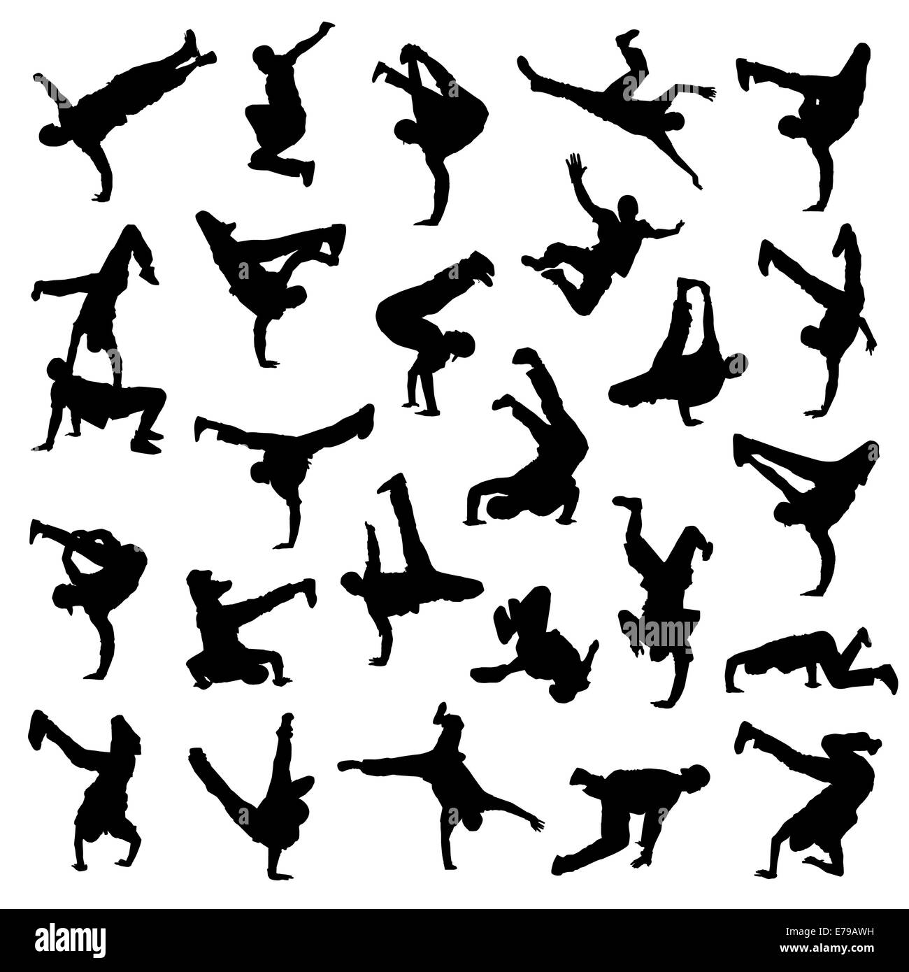 Break Dance silhouettes Stock Photo