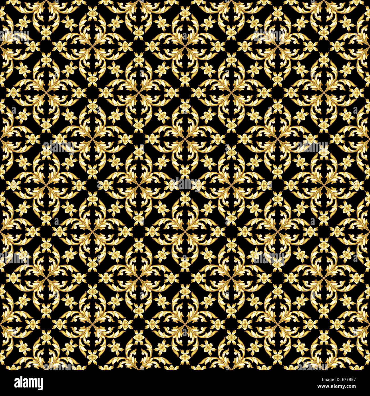 Seamless saturated gold floral pattern on black background Stock Photo ...