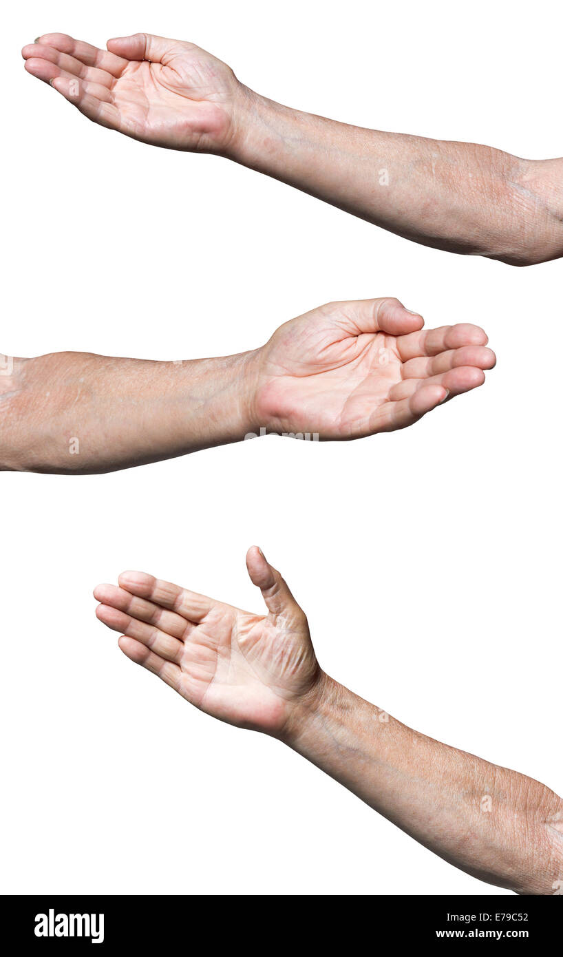 set of worker hands pointing direction - hand gesture isolated on white background Stock Photo