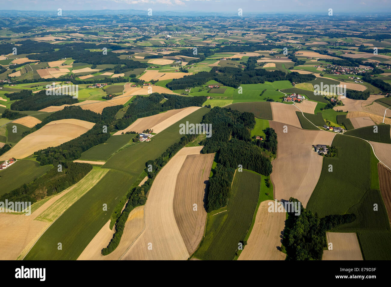 Aerial view, fields and meadows, alpine upland, Krennhof, Upper Austria, Austria Stock Photo