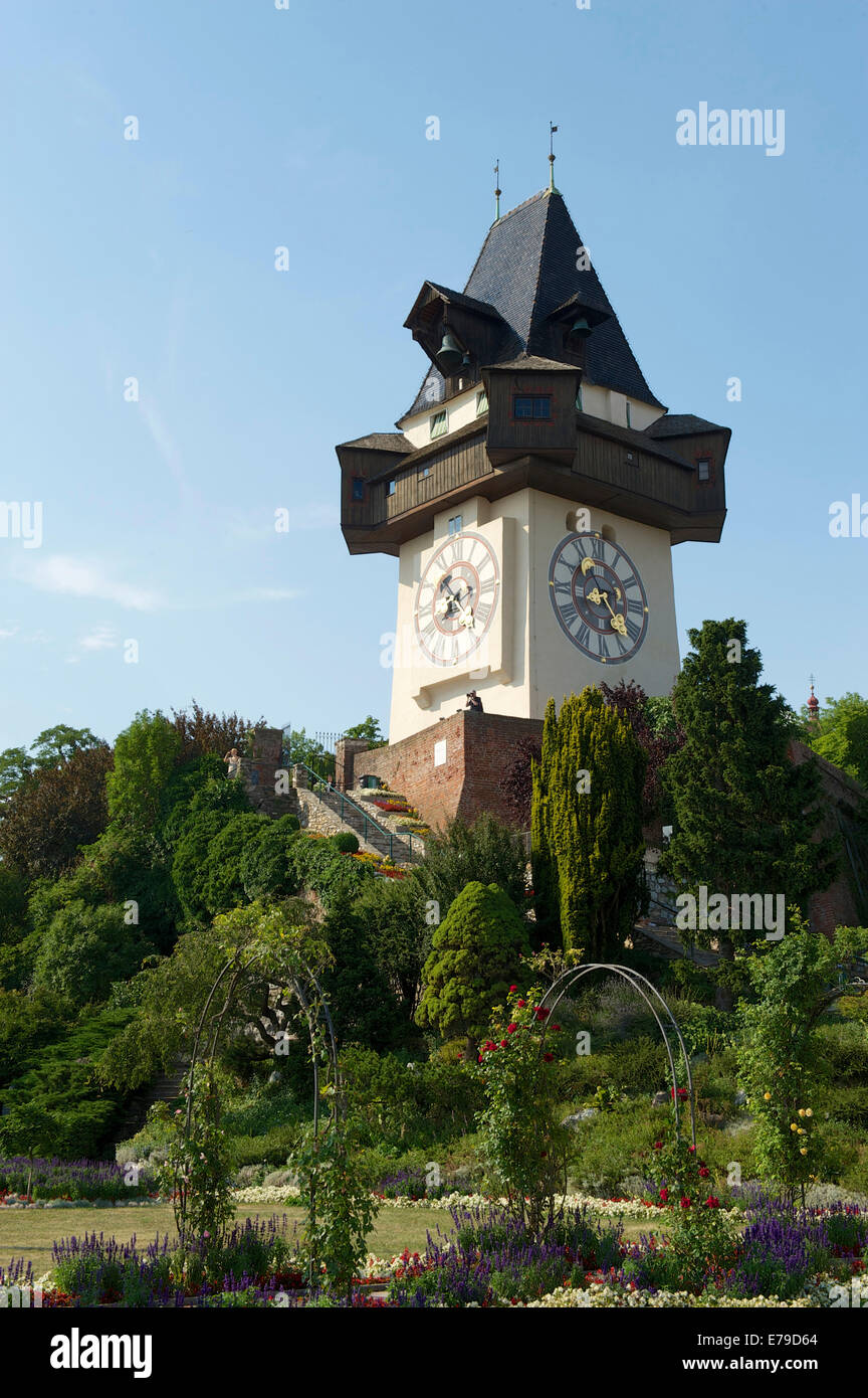 Clock tower on Schlossberg or Castle Hill, Graz, Styria, Austria Stock Photo