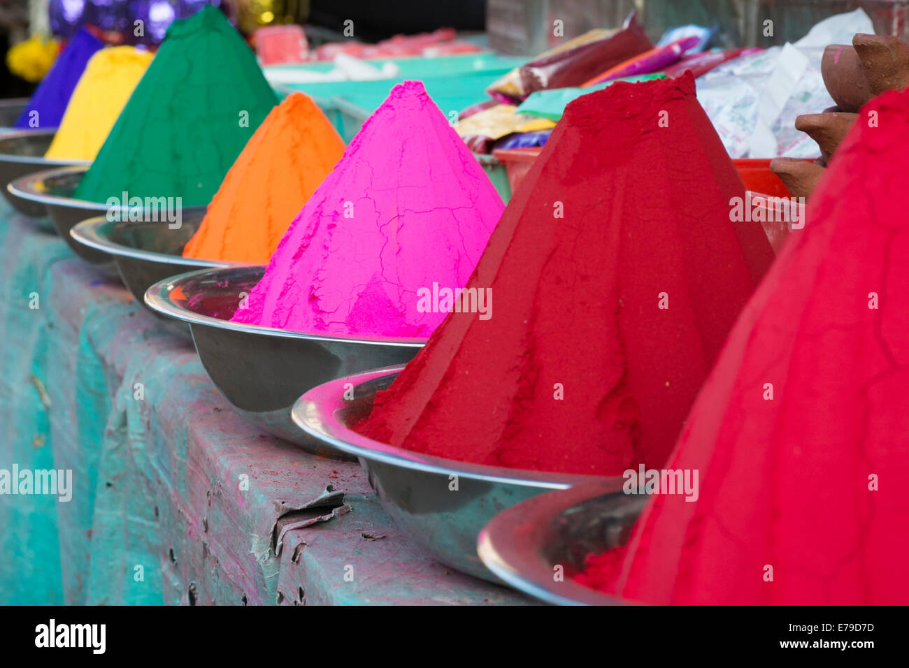 Temple colours at a market stall, Mysore, Karnataka, India Stock Photo
