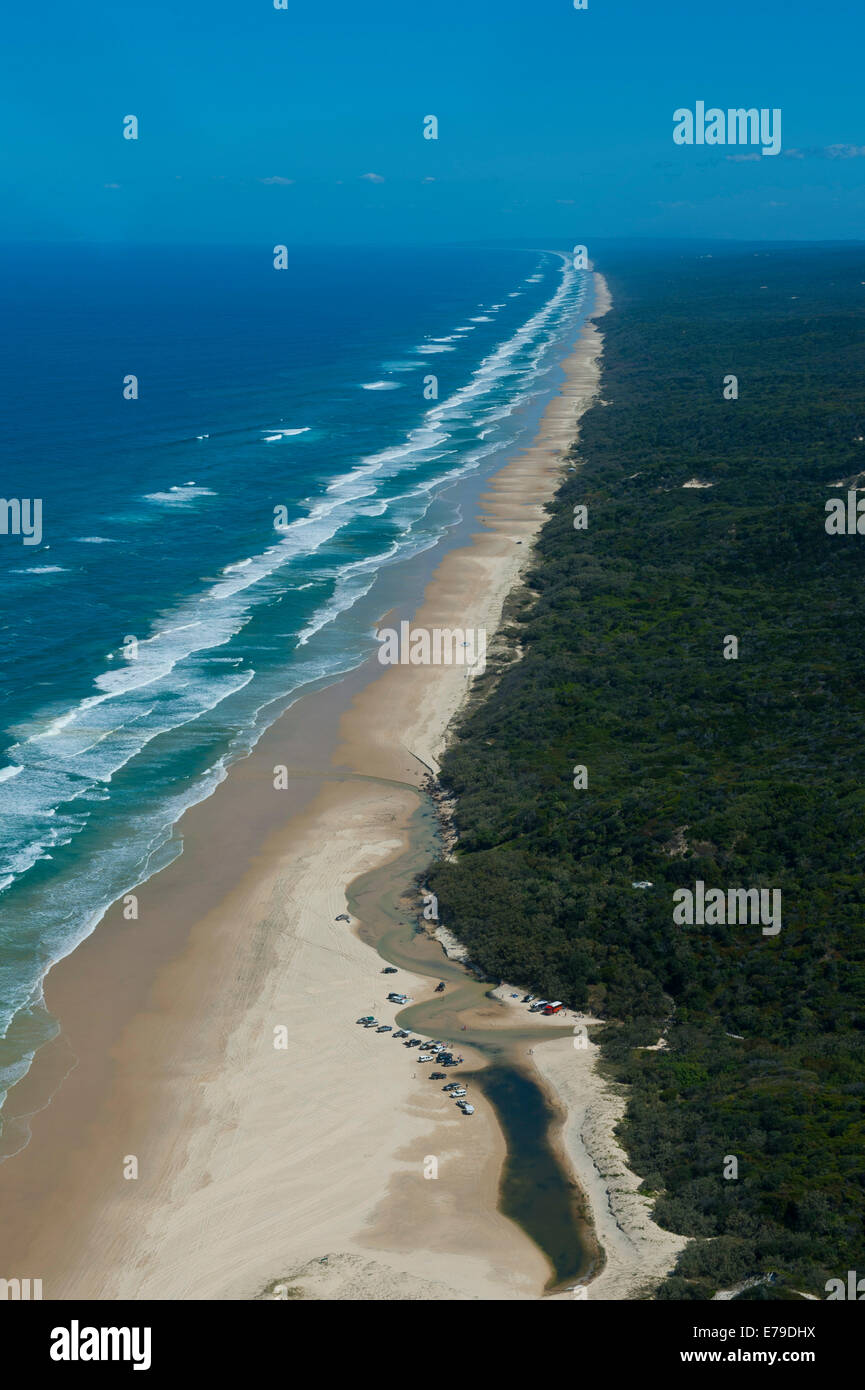 Aerial view, 75 Mile Beach, Fraser Island, Queensland, Australia Stock Photo
