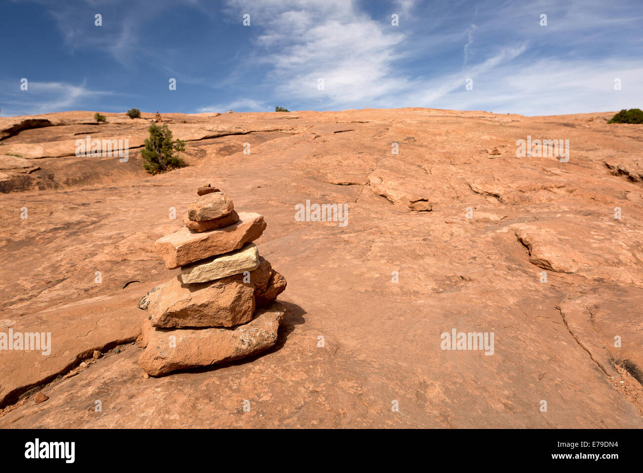 rock pile marking backpacking backcountry trail in Utah Stock Photo