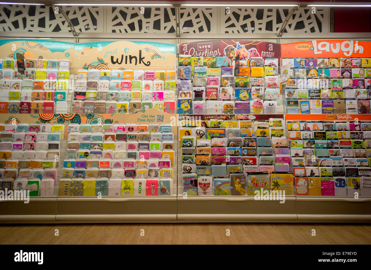 Greeting cards are seen in a a display in a store in New York on Monday, September 8, 2014. (© Richard B. Levine) Stock Photo