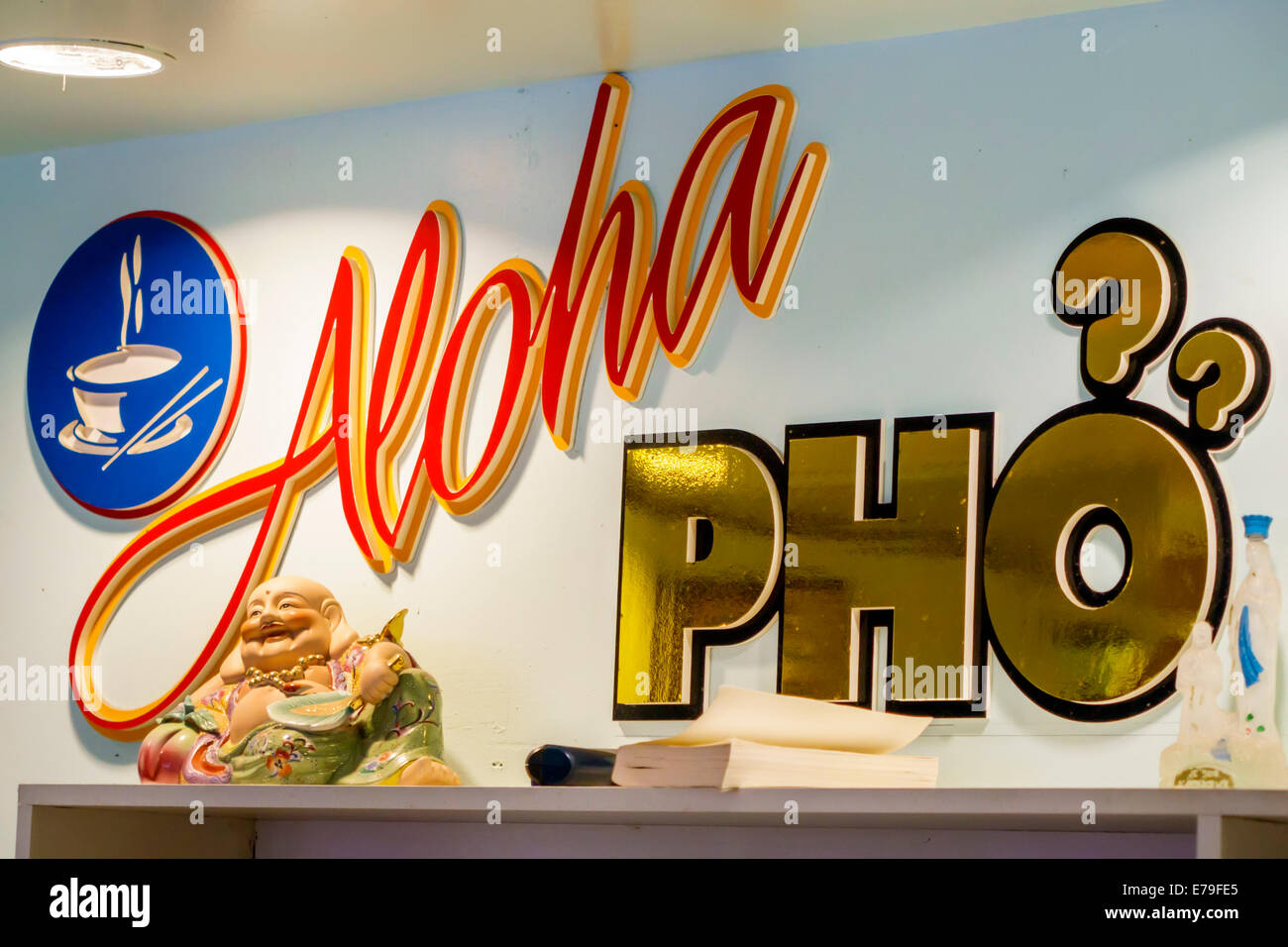 Hawaii,Hawaiian,Oahu,Honolulu,Chinatown,Aloha Pho,Vietnamese,restaurant restaurants food dining cafe cafes,sign,USA,US,United,States,America Polynesia Stock Photo