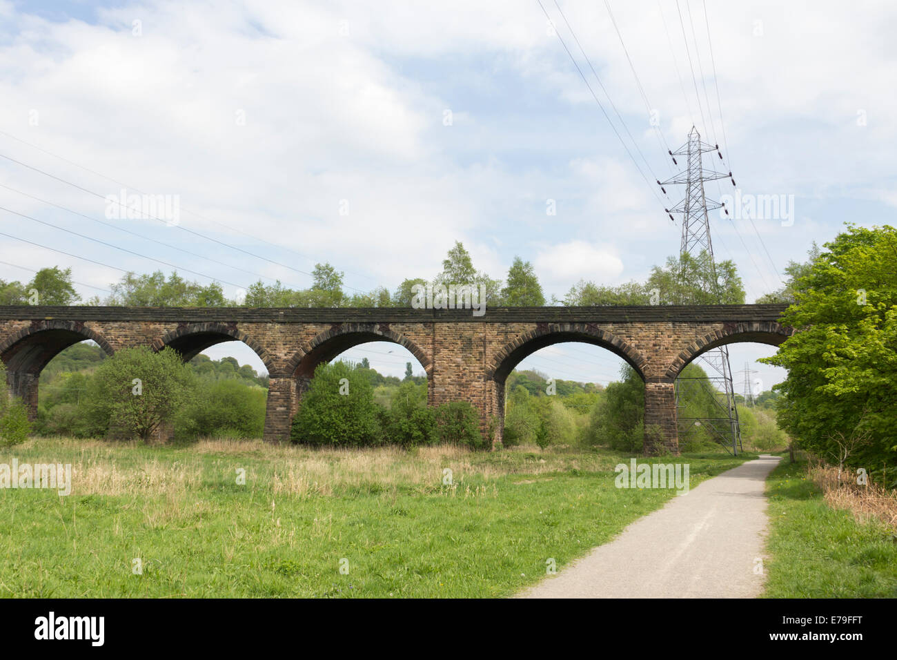 The Clifton viaduct, known locally as the13 arch viaduct, where it crosses route 6 of the National Cycle network in Prestwich. Stock Photo