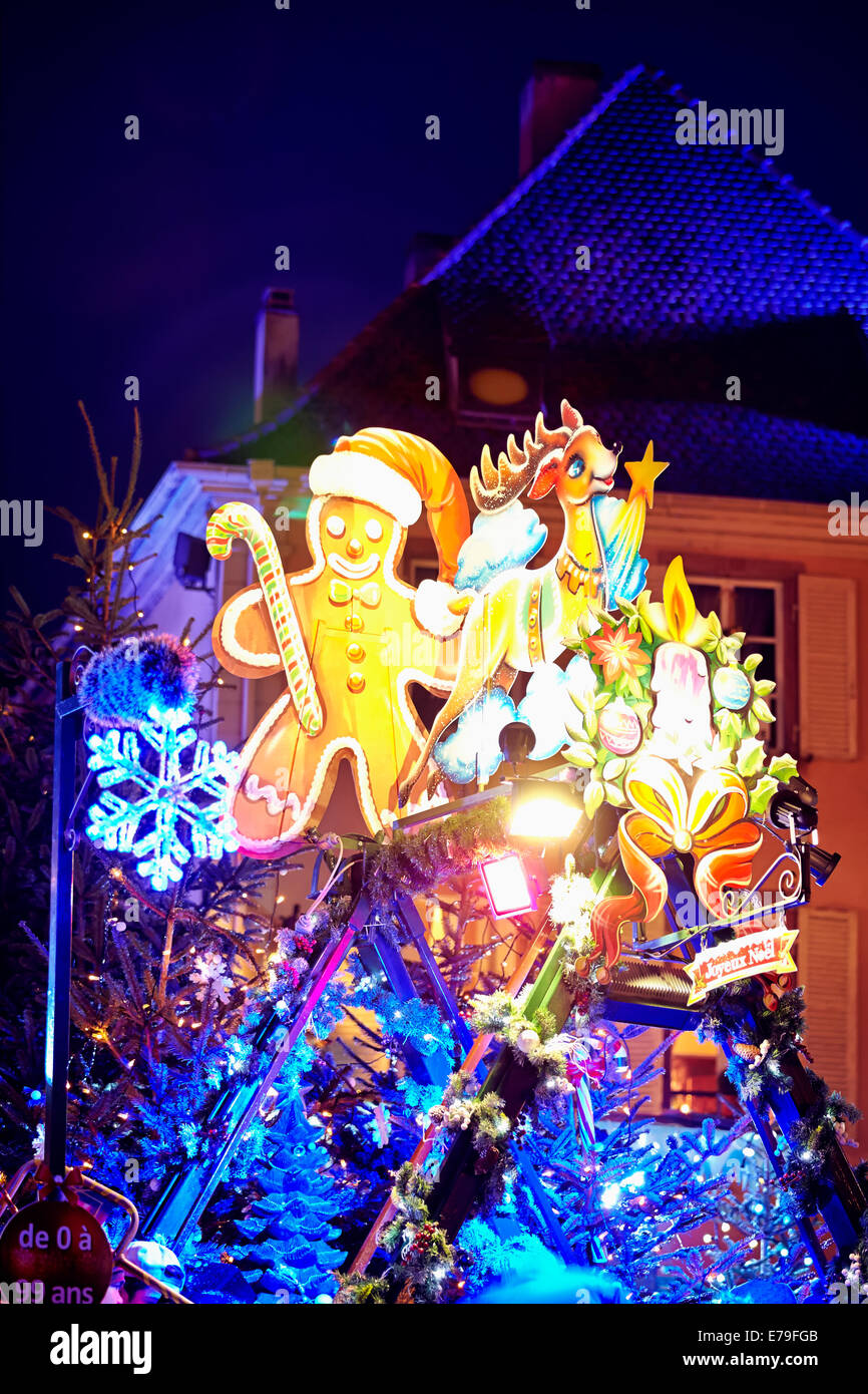 Children's fairground ride detail at Christmas. Colmar. Haut-Rhin. Alsace. France. Stock Photo