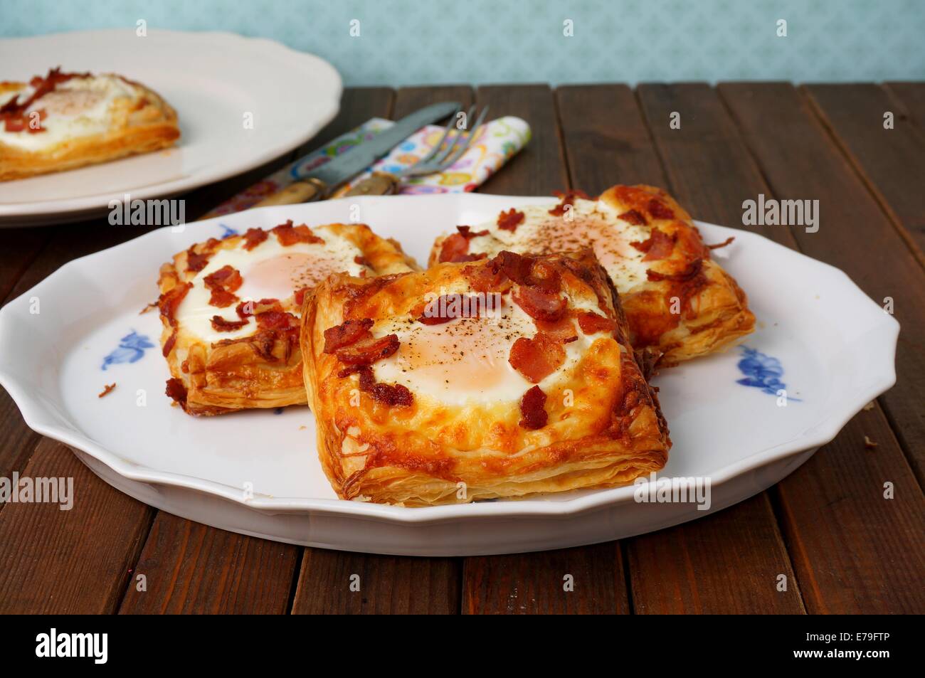 Puff pastry breakfast egg, bacon and cheese Stock Photo Alamy