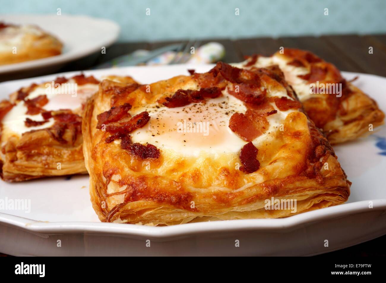 Puff pastry breakfast egg, bacon and cheese Stock Photo Alamy