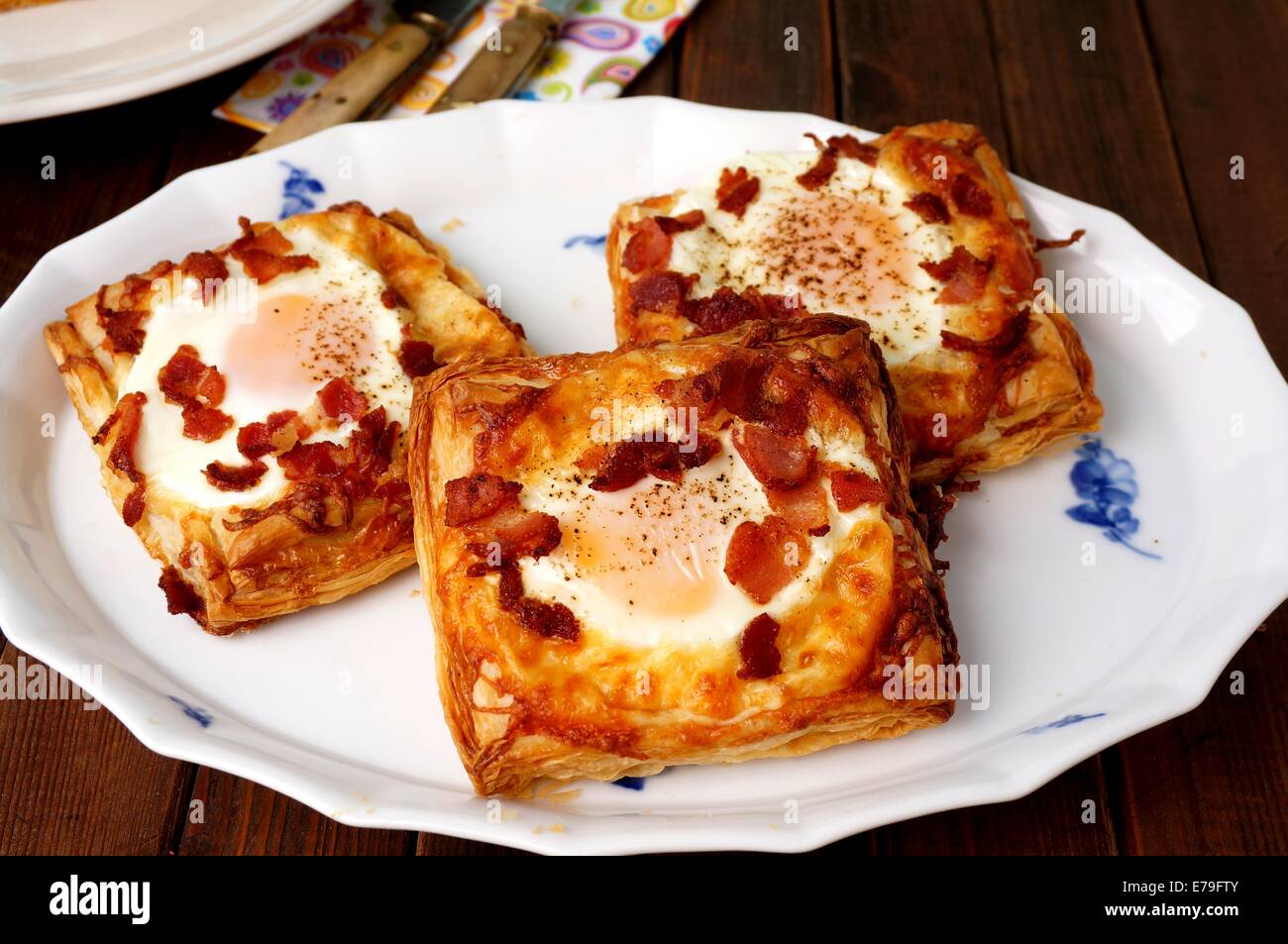 Puff pastry breakfast egg, bacon and cheese Stock Photo Alamy