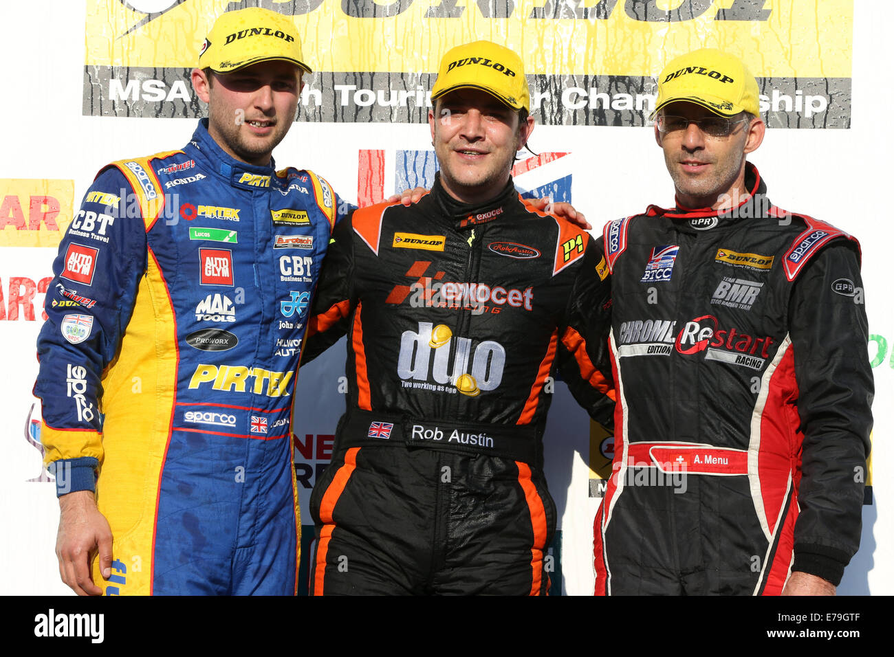 BTCC Podium, Andrew Jordan (GBR) Pirtek Racing Honda Civic , Rob Austin (GBR) Exocet Racing Audi A4 and Alain Menu (SUI) CHROME Stock Photo