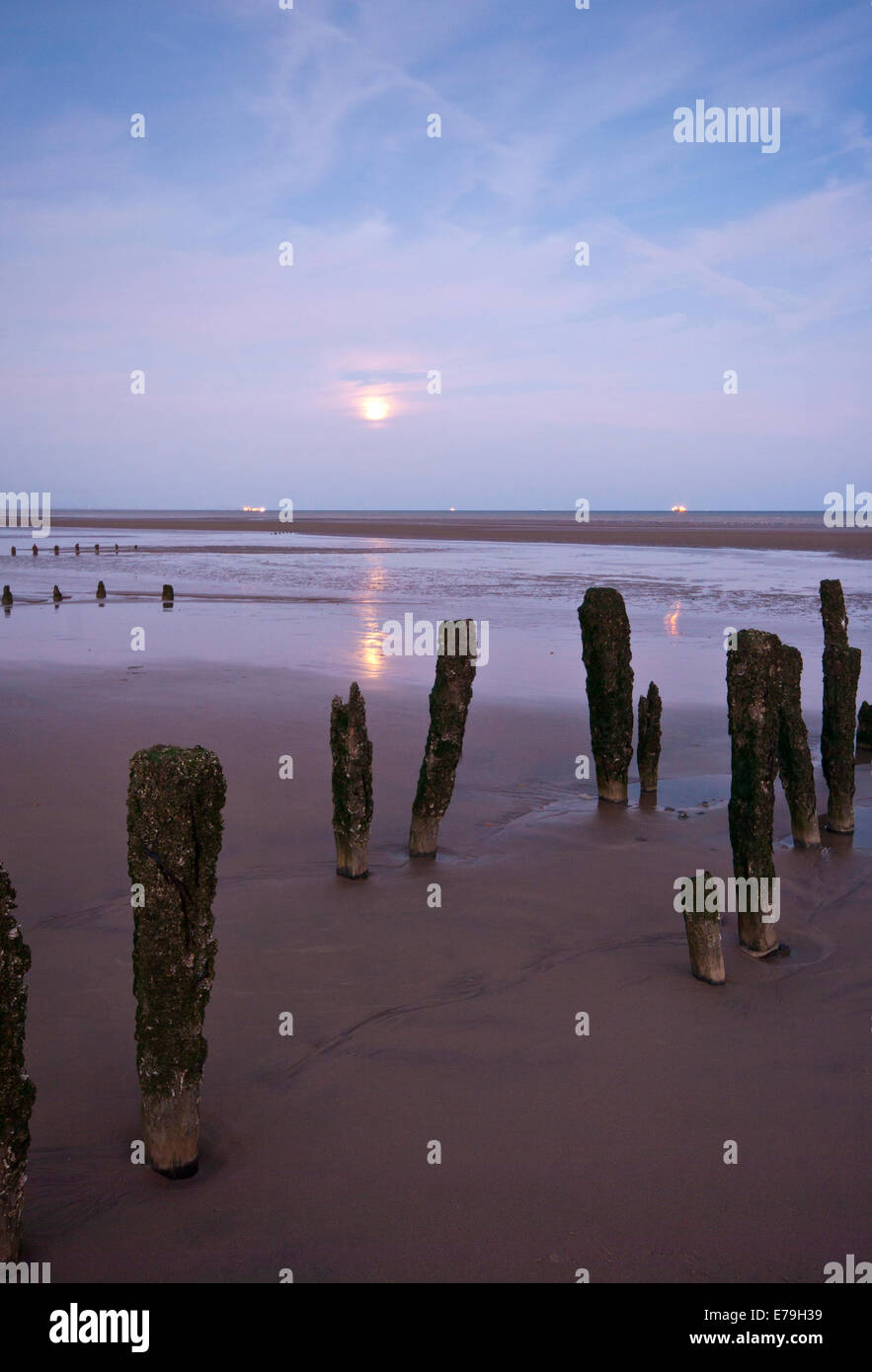 A Moonlit Night at Winchelsea Beach East Sussex England UK Stock Photo