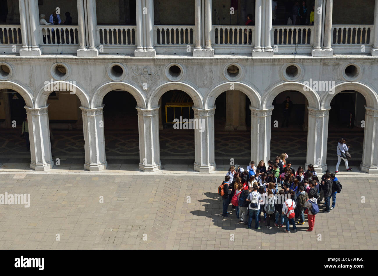 School group at Doge's Palace courtyard, Venice, Italy, Europe Stock Photo