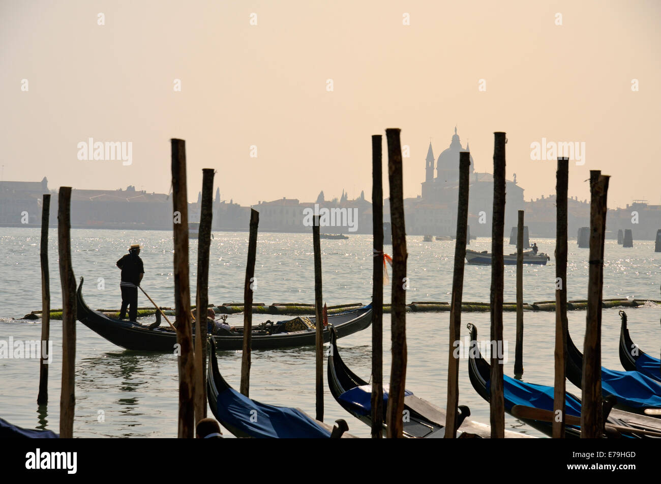 Gondolas with Santa Maria della Salute in the background, Venice, Italy, Europe Stock Photo