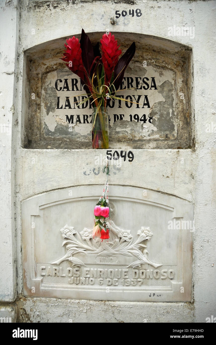 Gravestone at graveyard La Ciudad Blanca or White City cemetery, Guayaquil, Ecuador, South America Stock Photo