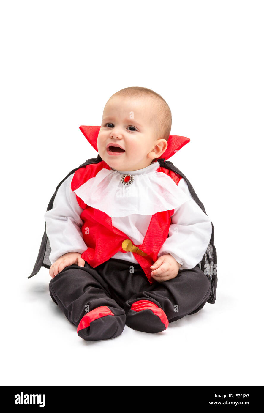 Little baby boy with Dracula costume isolated on white background Stock