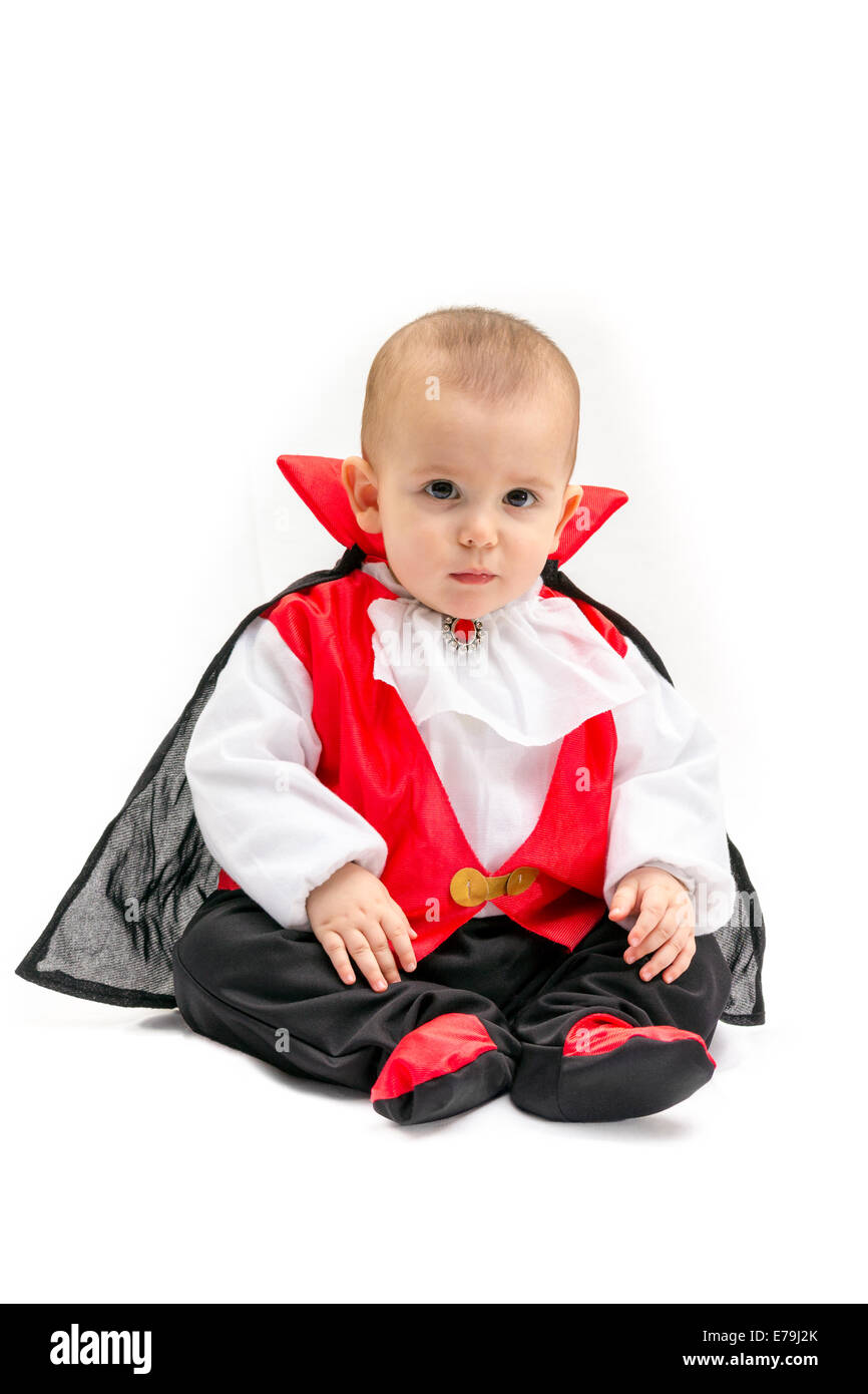 Little baby boy with Dracula costume isolated on white background Stock