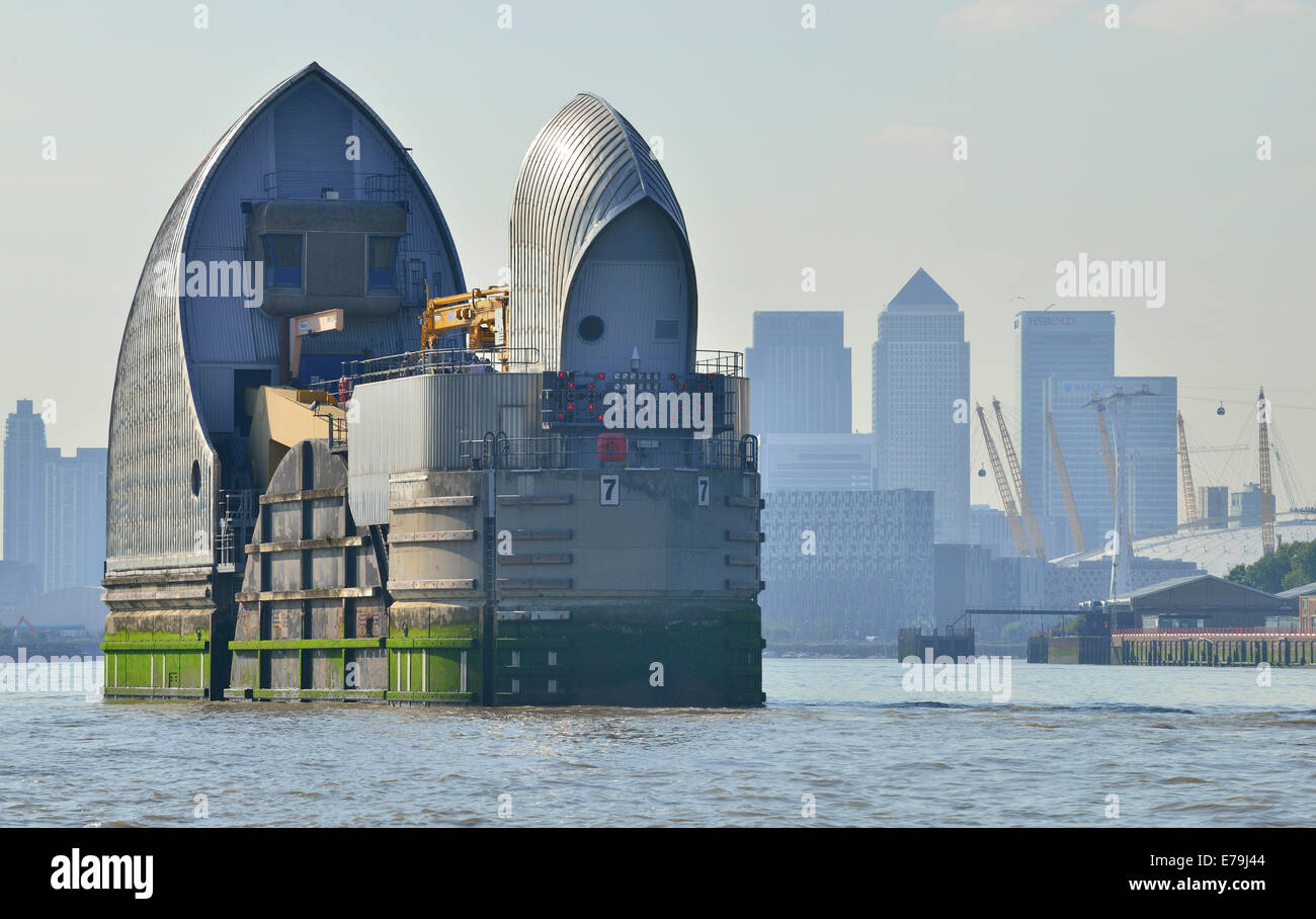 O2 Woolwich One of the Thames Barriers across on the River Thames near Woolwich ...