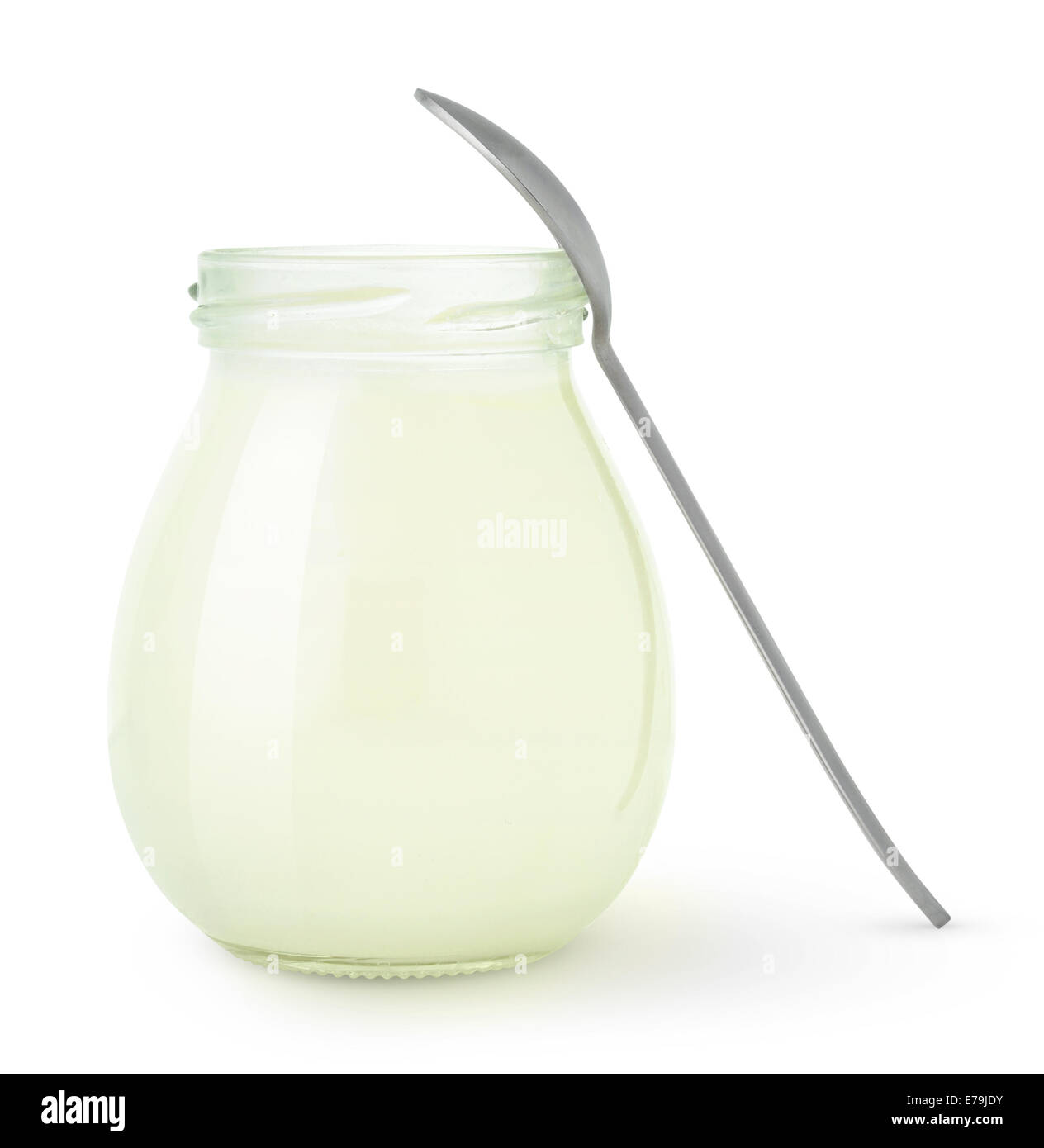 Jar of fresh yogurt on white background Stock Photo