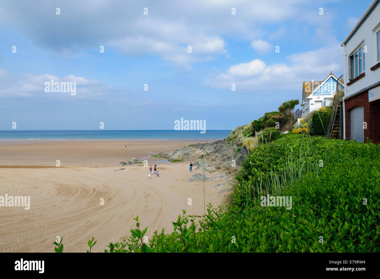 Woolacombe beach in the morning. Woolacombe is a seaside resort on the coast of North Devon, England. Stock Photo