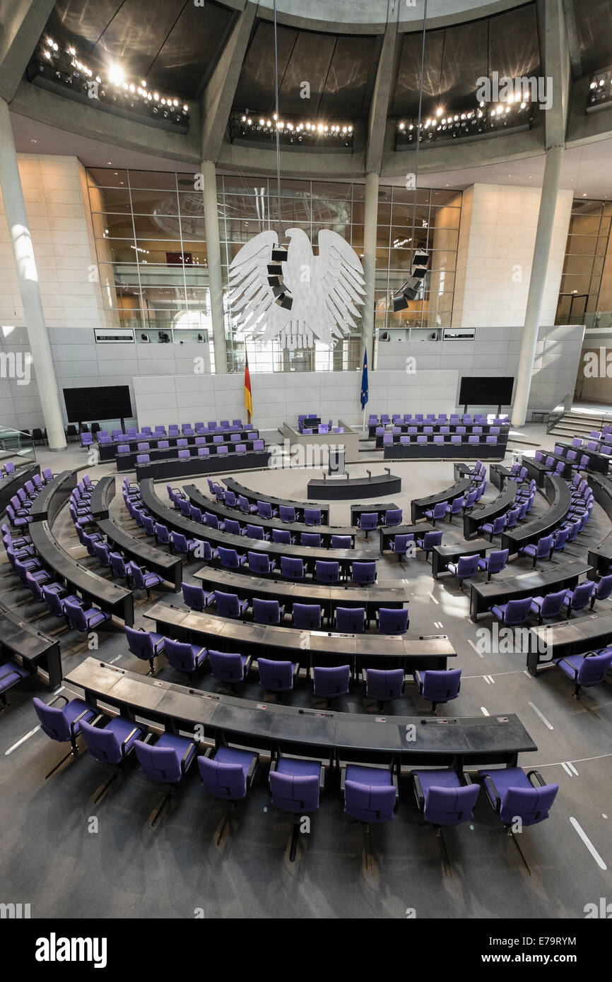 Debating chamber of the Reichstag parliament building in Berlin Germany Stock Photo