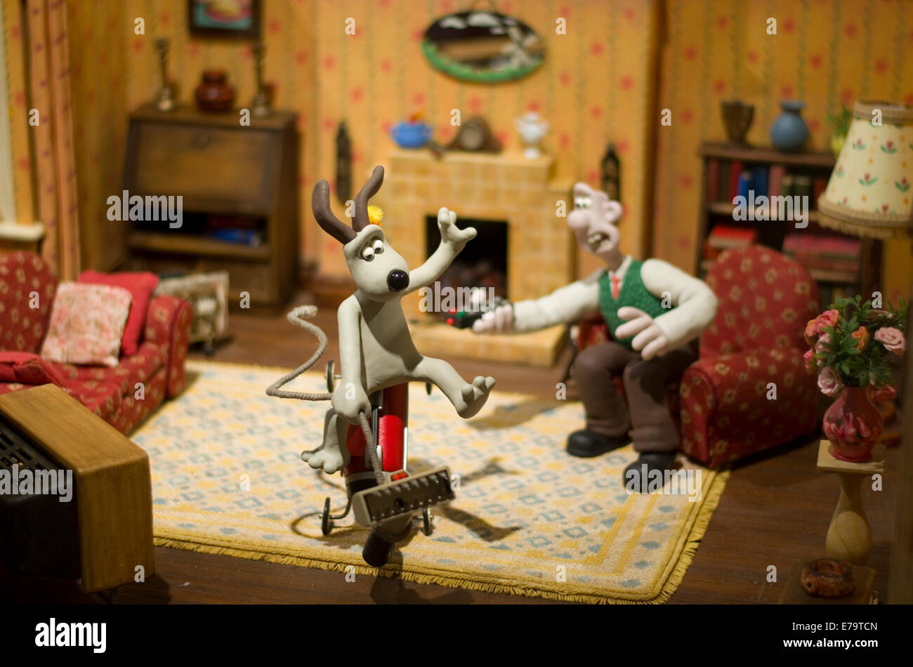 A scene from Aardman Animation's Wallace and Gromit's Cracking Contraptions - The 535 CrackerVac released in 2002. Stock Photo