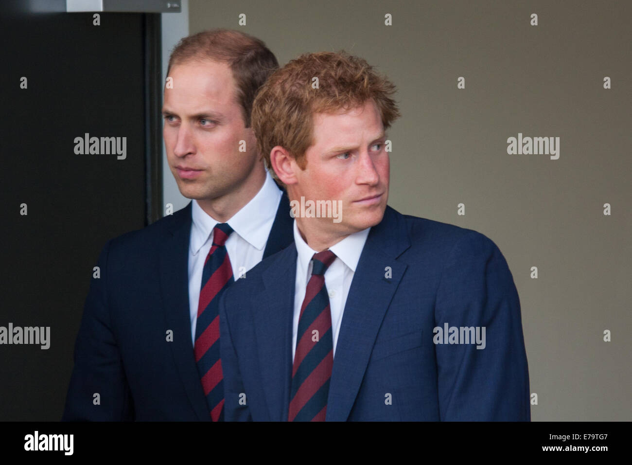 Queen Elizabeth Olympic Park, London, UK. 10th Sep, 2014. Prince William and Prince Harry await the arrival of their father HRH Prince Charles ahead of the opening ceremony for the Invictus Games, where over 400 competitors from 13 nations will take part in an international sporting event for wounded, injured and sick Servicemen and women. Credit:  Paul Davey/Alamy Live News Stock Photo