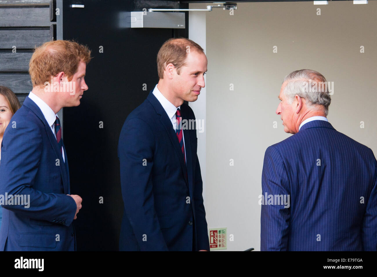Queen Elizabeth Olympic Park, London, UK. 10th Sep, 2014. Princes Harry and William greet their father Prince Charles as he arrives at the opening ceremony  of the Invictus Games, where over 400 competitors from 13 nations will take part in an international sporting event for wounded, injured and sick Servicemen and women. Credit:  Paul Davey/Alamy Live News Stock Photo