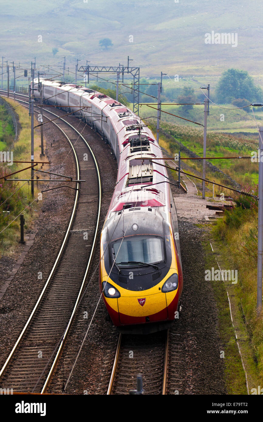 British Railways  Descending Virgin Voyager Train at Shap, West Coast Line, Cumbria, UK Stock Photo