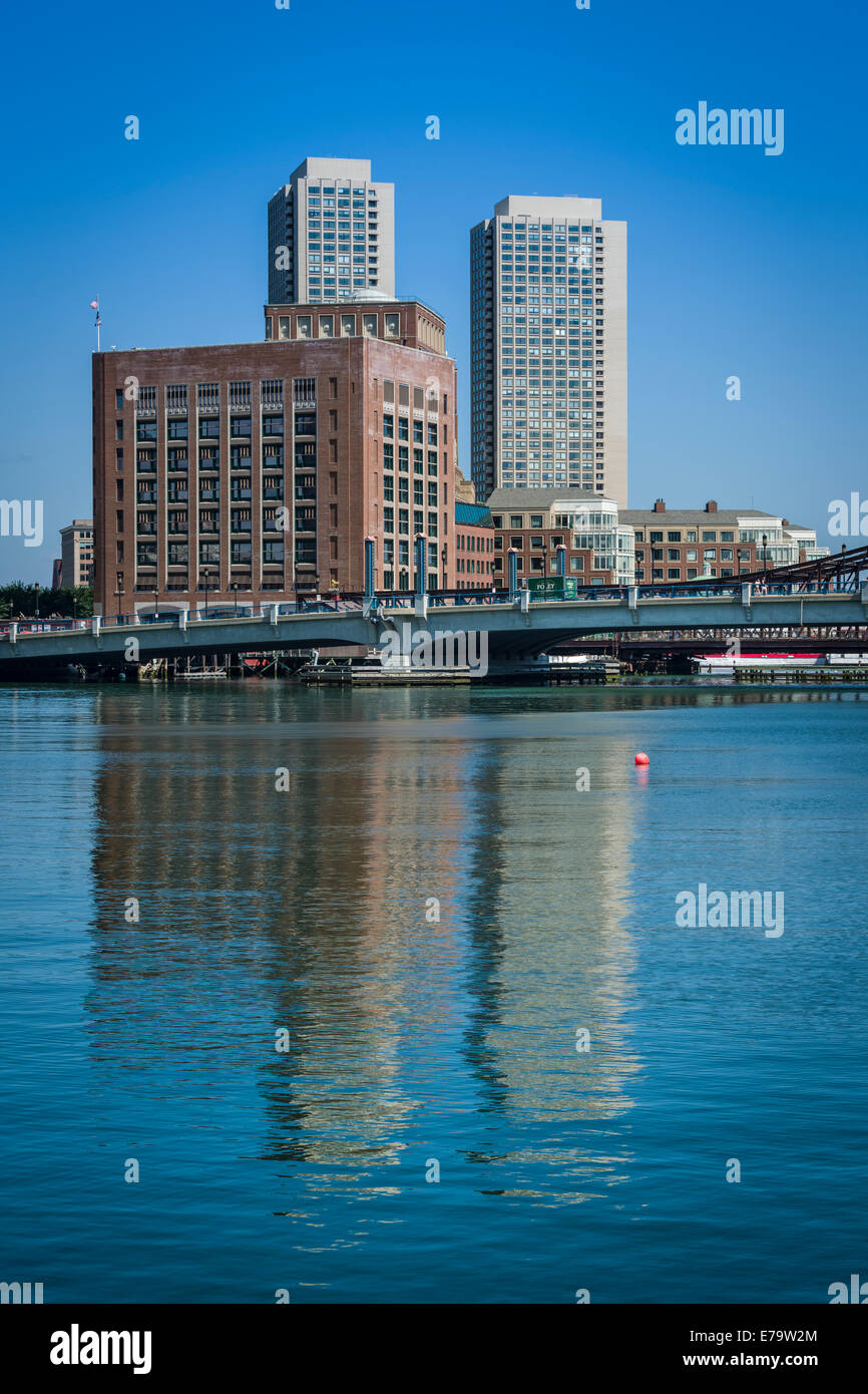 Tall buildings rise above the Charles River in Boston, Massachusetts - USA Stock Photo