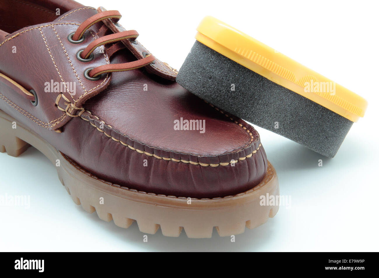 shoe and shoe brush on white background Stock Photo
