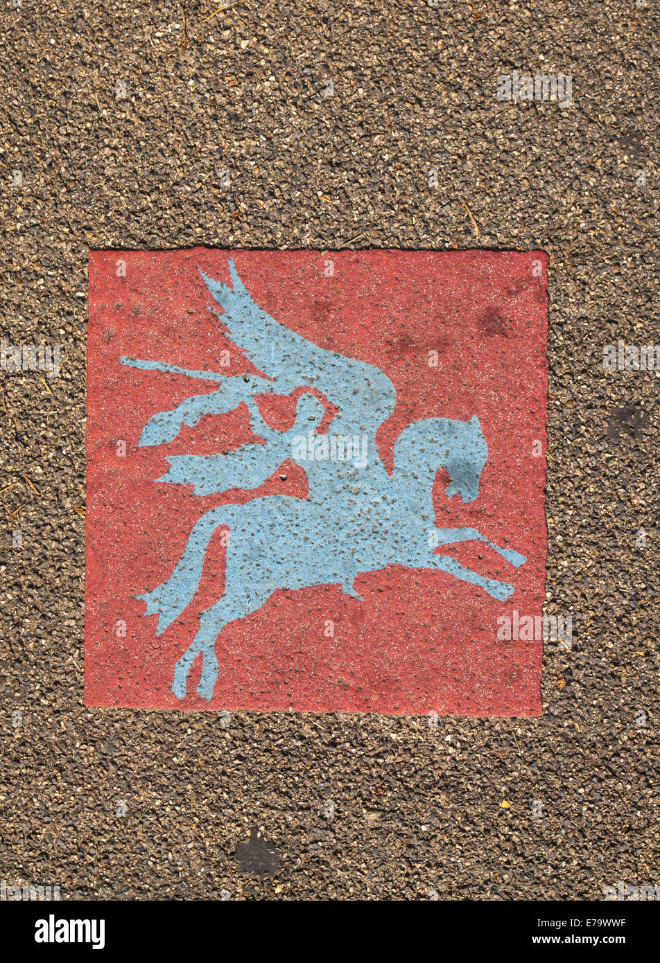 airborne regiment symbol embossed in paving stone in the town of arnhem. Stock Photo